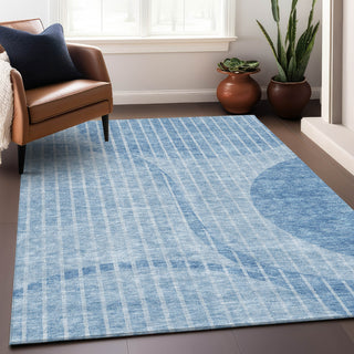 Piper Looms Mayfield Striped AMF723 Blue Machine Washable Area Rug Lifestyle Image Feature