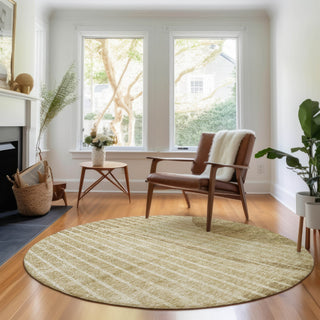 Piper Looms Mayfield Striped AMF723 Brown Machine Washable Area Rug Round Lifestyle Image Feature