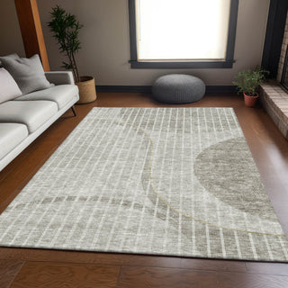 Piper Looms Mayfield Striped AMF723 Taupe Machine Washable Area Rug Lifestyle Image Feature