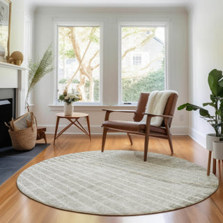 Piper Looms Mayfield Striped AMF723 Taupe Machine Washable Area Rug Round Lifestyle Image Feature