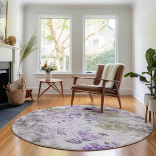 Piper Looms Mayfield Floral AMF724 Purple Machine Washable Area Rug Round Lifestyle Image Feature