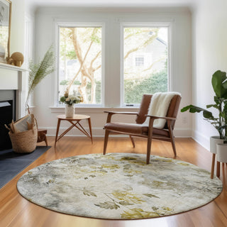 Piper Looms Mayfield Floral AMF724 Taupe Machine Washable Area Rug Round Lifestyle Image Feature