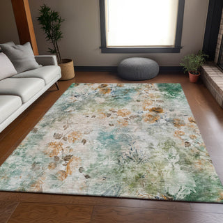 Piper Looms Mayfield Floral AMF724 Teal Machine Washable Area Rug Lifestyle Image Feature