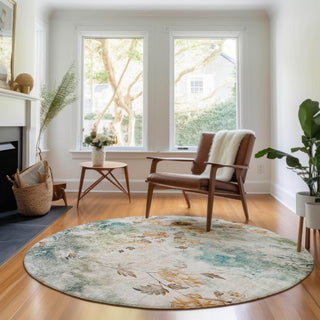 Piper Looms Mayfield Floral AMF724 Teal Machine Washable Area Rug Round Lifestyle Image Feature