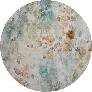 Piper Looms Mayfield Floral AMF724 Teal Machine Washable Area Rug Round Main Image