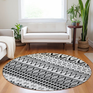 Piper Looms Mayfield Bohemian AMF726 Black Machine Washable Area Rug Round Lifestyle Image Feature