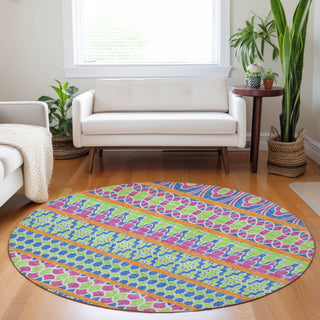 Piper Looms Mayfield Bohemian AMF726 Blush Machine Washable Area Rug Round Lifestyle Image Feature