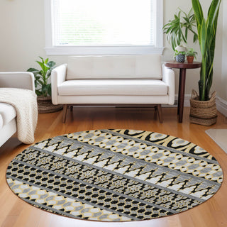 Piper Looms Mayfield Bohemian AMF726 Charcoal Machine Washable Area Rug Round Lifestyle Image Feature