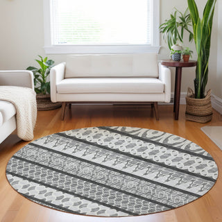 Piper Looms Mayfield Bohemian AMF726 Gray Machine Washable Area Rug Round Lifestyle Image Feature