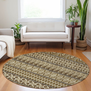 Piper Looms Mayfield Bohemian AMF726 Mocha Machine Washable Area Rug Round Lifestyle Image Feature