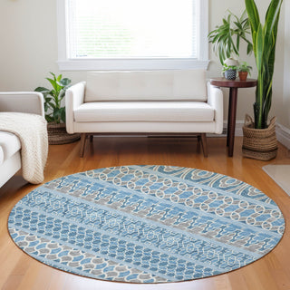 Piper Looms Mayfield Bohemian AMF726 Sky Machine Washable Area Rug Round Lifestyle Image Feature