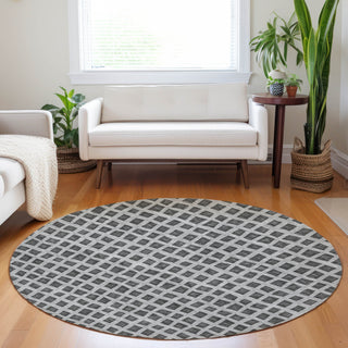 Piper Looms Mayfield Geometric AMF727 Graphite Machine Washable Area Rug Round Lifestyle Image Feature