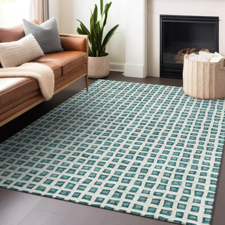 Piper Looms Mayfield Geometric AMF727 Teal Machine Washable Area Rug Lifestyle Image Feature