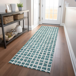 Piper Looms Mayfield Geometric AMF727 Teal Machine Washable Area Rug Runner Lifestyle Image Feature