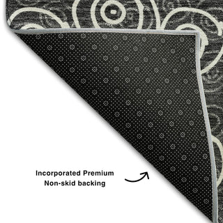 Piper Looms Mayfield Circles AMF728 Black Machine Washable Area Rug Backing Image