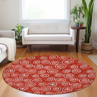 Piper Looms Mayfield Circles AMF728 Red Machine Washable Area Rug Round Lifestyle Image Feature