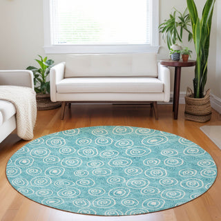 Piper Looms Mayfield Circles AMF728 Teal Machine Washable Area Rug Round Lifestyle Image Feature