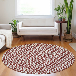 Piper Looms Mayfield Stripes AMF729 Burgundy Machine Washable Area Rug Round Lifestyle Image Feature