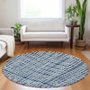 Piper Looms Mayfield Stripes AMF729 Navy Machine Washable Area Rug Round Lifestyle Image Feature