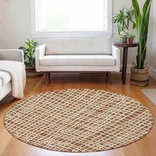 Piper Looms Mayfield Stripes AMF729 Paprika Machine Washable Area Rug Round Lifestyle Image Feature