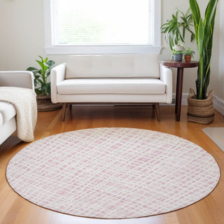 Piper Looms Mayfield Stripes AMF729 Pink Machine Washable Area Rug Round Lifestyle Image Feature