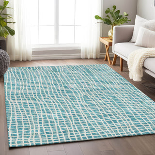 Piper Looms Mayfield Stripes AMF729 Teal Machine Washable Area Rug Lifestyle Image Feature
