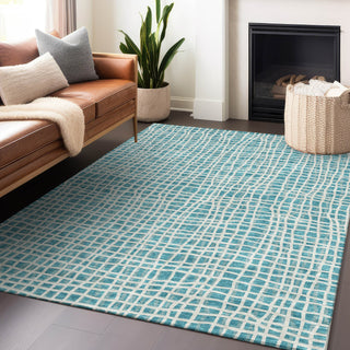 Piper Looms Mayfield Stripes AMF729 Teal Machine Washable Area Rug Lifestyle Image Feature