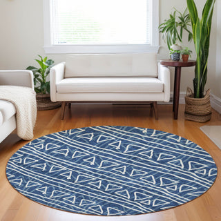 Piper Looms Mayfield Bohemian AMF730 Navy Machine Washable Area Rug Round Lifestyle Image Feature