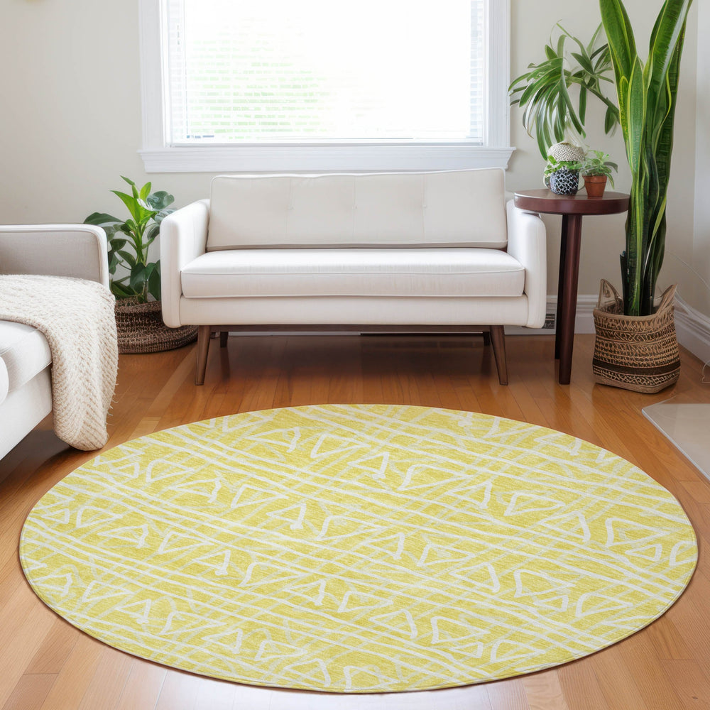Piper Looms Mayfield Bohemian AMF730 Yellow Machine Washable Area Rug Round Lifestyle Image Feature
