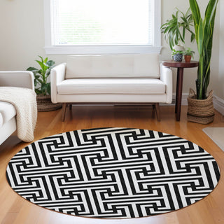 Piper Looms Mayfield Geometric AMF731 Black Machine Washable Area Rug Round Lifestyle Image Feature