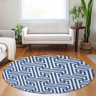 Piper Looms Mayfield Geometric AMF731 Blue Machine Washable Area Rug Round Lifestyle Image Feature