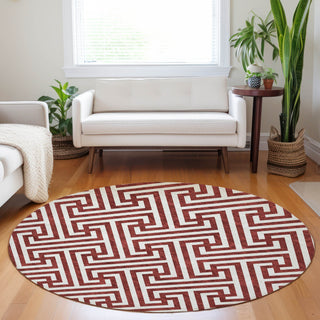 Piper Looms Mayfield Geometric AMF731 Merlot Machine Washable Area Rug Round Lifestyle Image Feature