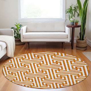 Piper Looms Mayfield Geometric AMF731 Orange Machine Washable Area Rug Round Lifestyle Image Feature