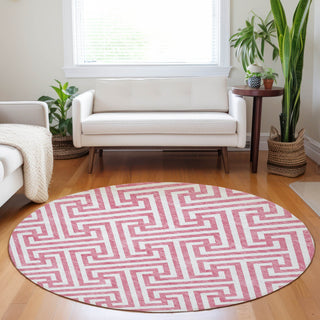 Piper Looms Mayfield Geometric AMF731 Pink Machine Washable Area Rug Round Lifestyle Image Feature