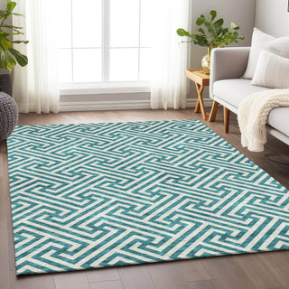 Piper Looms Mayfield Geometric AMF731 Teal Machine Washable Area Rug Lifestyle Image Feature