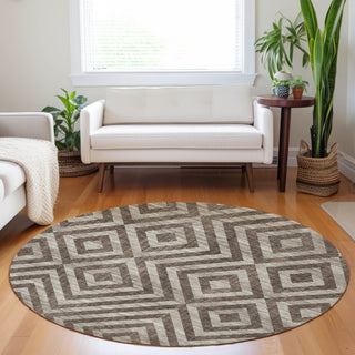 Piper Looms Mayfield Geometric AMF733 Brown Machine Washable Area Rug Round Lifestyle Image Feature