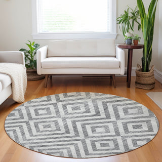 Piper Looms Mayfield Geometric AMF733 Gray Machine Washable Area Rug Round Lifestyle Image Feature