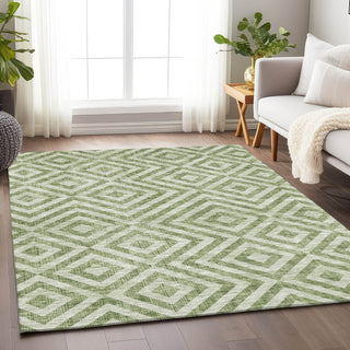 Piper Looms Mayfield Geometric AMF733 Green Machine Washable Area Rug Lifestyle Image Feature