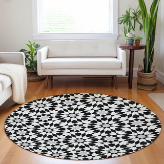 Piper Looms Mayfield Spiral AMF734 Black Machine Washable Area Rug Round Lifestyle Image Feature