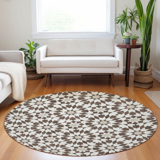 Piper Looms Mayfield Spiral AMF734 Brown Machine Washable Area Rug Round Lifestyle Image Feature