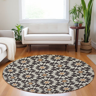 Piper Looms Mayfield Spiral AMF734 Charcoal Machine Washable Area Rug Round Lifestyle Image Feature