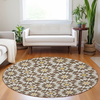 Piper Looms Mayfield Spiral AMF734 Chocolate Machine Washable Area Rug Round Lifestyle Image Feature