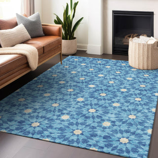 Piper Looms Mayfield Spiral AMF734 Denim Machine Washable Area Rug Lifestyle Image Feature