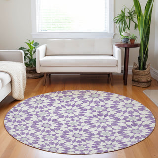 Piper Looms Mayfield Spiral AMF734 Lavender Machine Washable Area Rug Round Lifestyle Image Feature