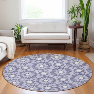Piper Looms Mayfield Spiral AMF734 Lilac Machine Washable Area Rug Round Lifestyle Image Feature