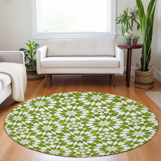 Piper Looms Mayfield Spiral AMF734 Lime Machine Washable Area Rug Round Lifestyle Image Feature