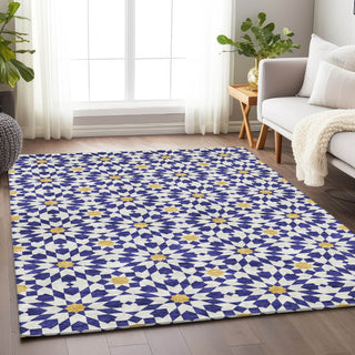Piper Looms Mayfield Spiral AMF734 Navy Machine Washable Area Rug Lifestyle Image Feature