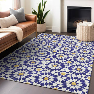 Piper Looms Mayfield Spiral AMF734 Navy Machine Washable Area Rug Lifestyle Image Feature