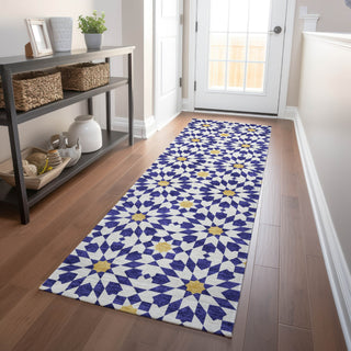 Piper Looms Mayfield Spiral AMF734 Navy Machine Washable Area Rug Runner Lifestyle Image Feature