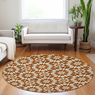 Piper Looms Mayfield Spiral AMF734 Paprika Machine Washable Area Rug Round Lifestyle Image Feature